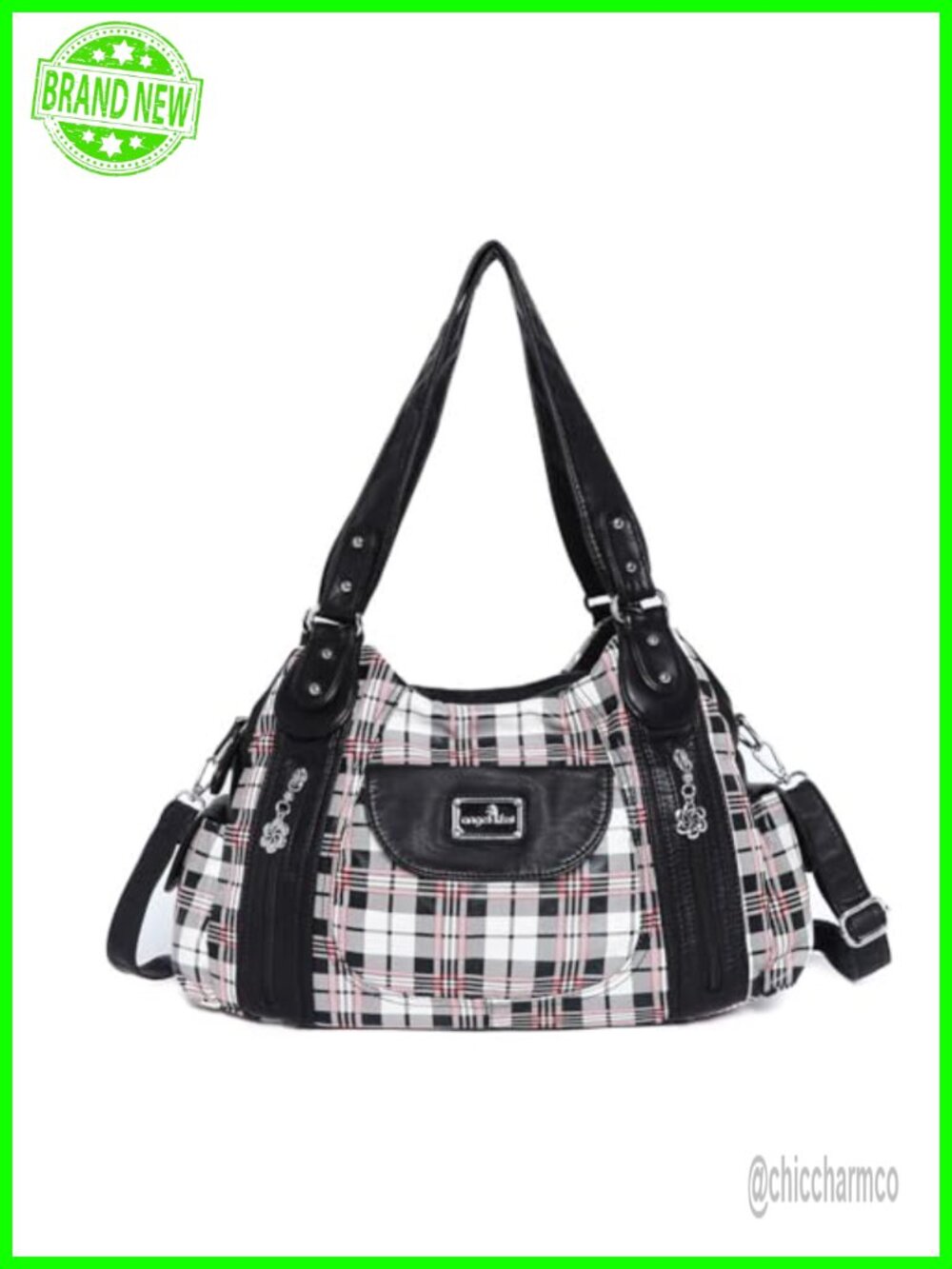 Washed PU Leather Hobo Bag Multi-Pocket Satchel Tote Shoulder Handbag
